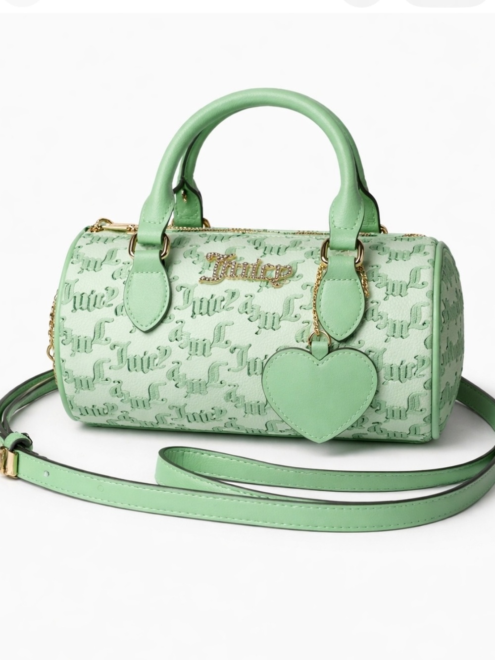 🔴 Juicy Couture Mint Green Logo Barrel Satchel with Heart Charm! 🔥
